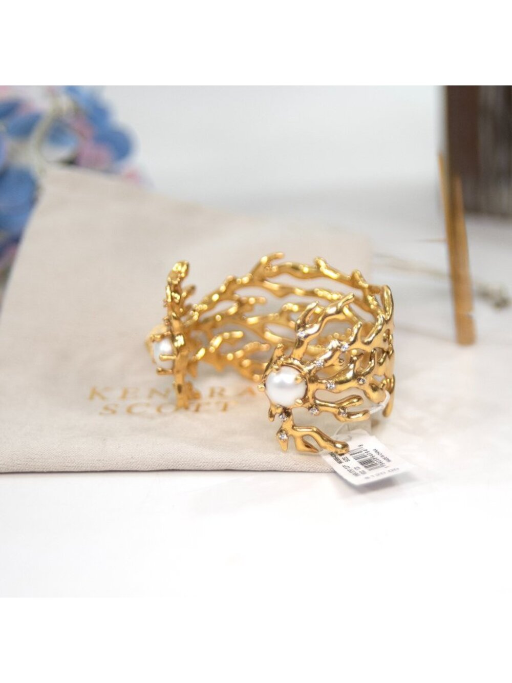Kendra Scott Shea Pearl Coral Large Cuff Statement Bracelet NWT